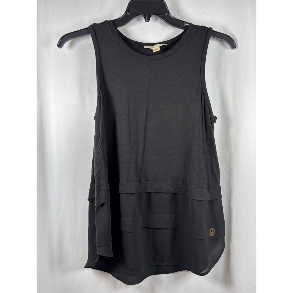 Michael Kors Womens Black Mixed Media Layered Chiffon Hem Tank Top Size M